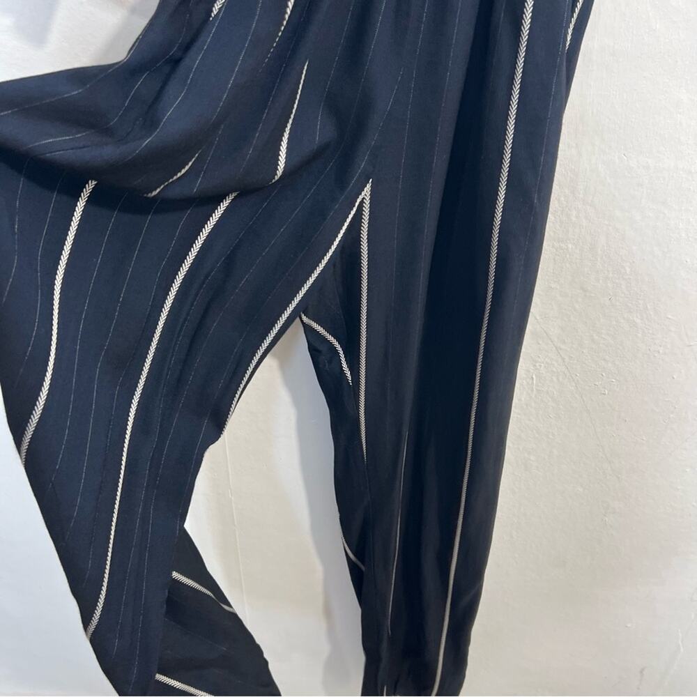 MAJE PANTI Jumpsuit Navy w Silver Metallic Pinstripes Long Sleeve Size 4 - Picture 12 of 16